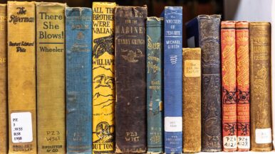 Old library book on a shelf