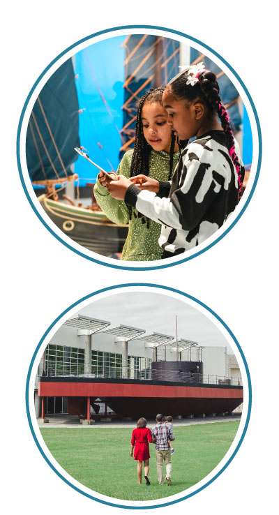 2 circle photos of people in the Museum